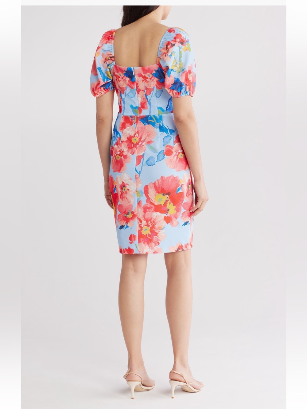 Eliza J Floral Puff Sleeve Sheath Dress flowers tropical Hawaiian size 4 NWT - Picture 2 of 3